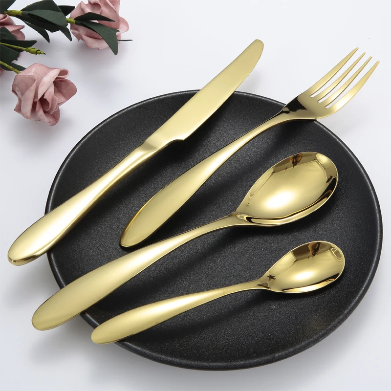 
Wholesale 304 spoons forks knives gold cutlery set stainless steel gold cutlery set wedding 
