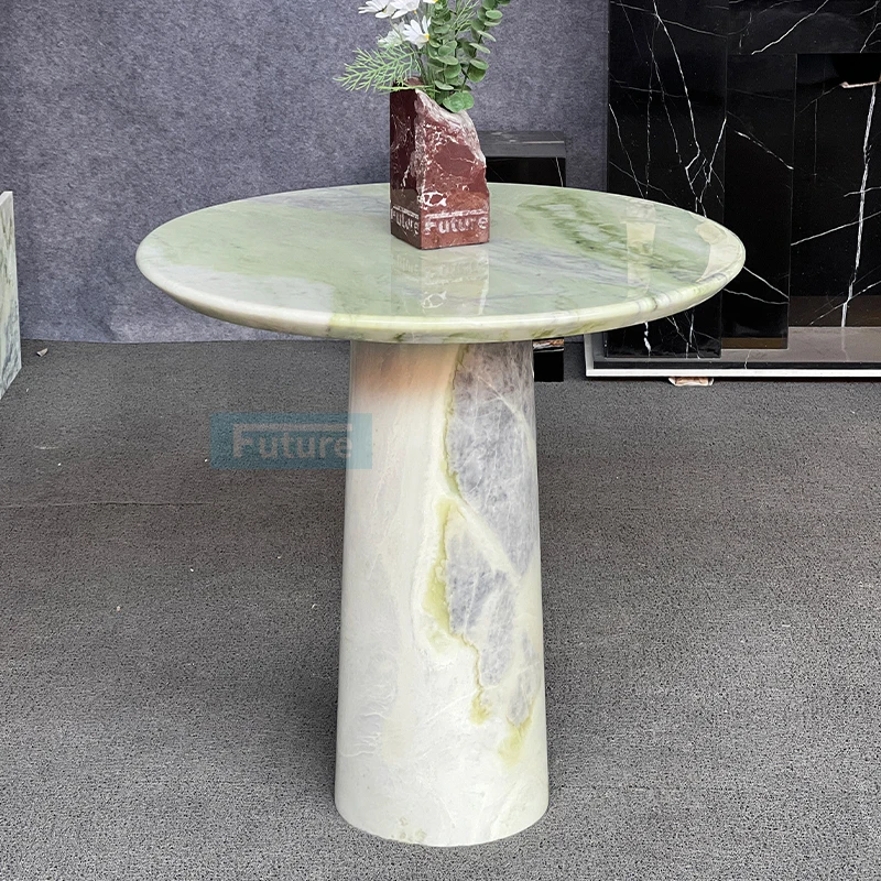 Luxury Round Top Green Marble Side Table For Living Room Outdoor Bedroom Calacatta Viola Marble Plinth Coffee Table