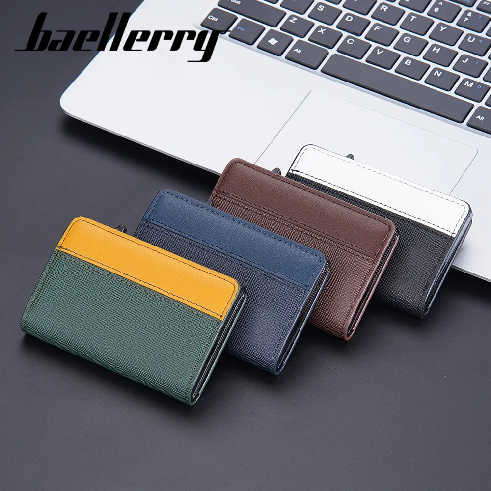 baellerry Slim pu leather metal rfid pop up wallet with Men Holds 9 Cards smart Automatic aluminium metal pop up card holders