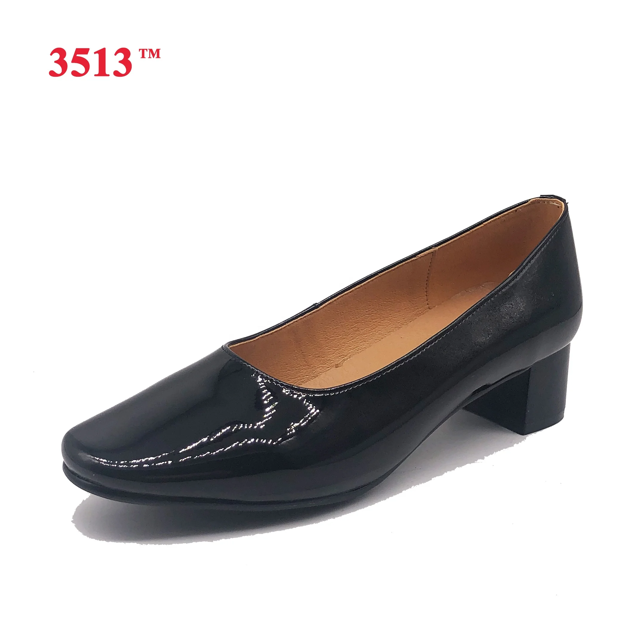 women ladies black  patent leather pumps shoes heel
