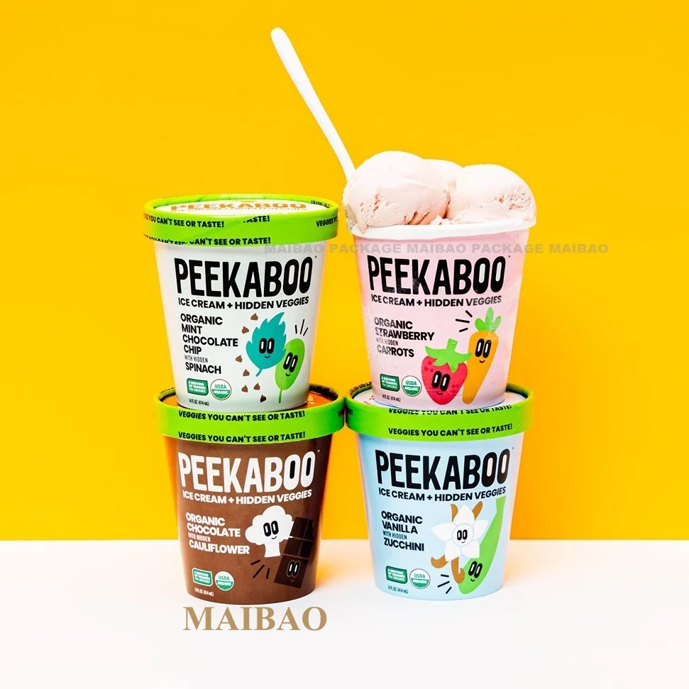 Custom Logo Printed Ice Cream Cup Frozen Yogurt Gelato Bowls 3/4/5/8/12/16oz Disposable Single Wall Paper Cup With Lid And Spoon