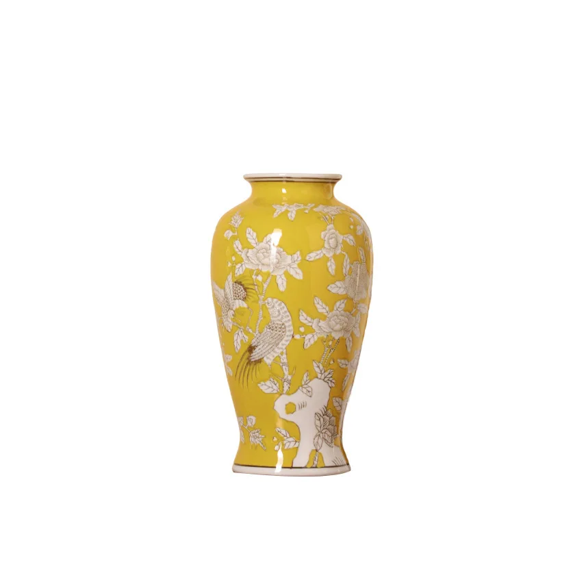 Antique Chinese Hand-Painted Ceramic Vase Modern Rustic New Entrance Desktop Flower Arranging Storage Jar Ornaments Office Home