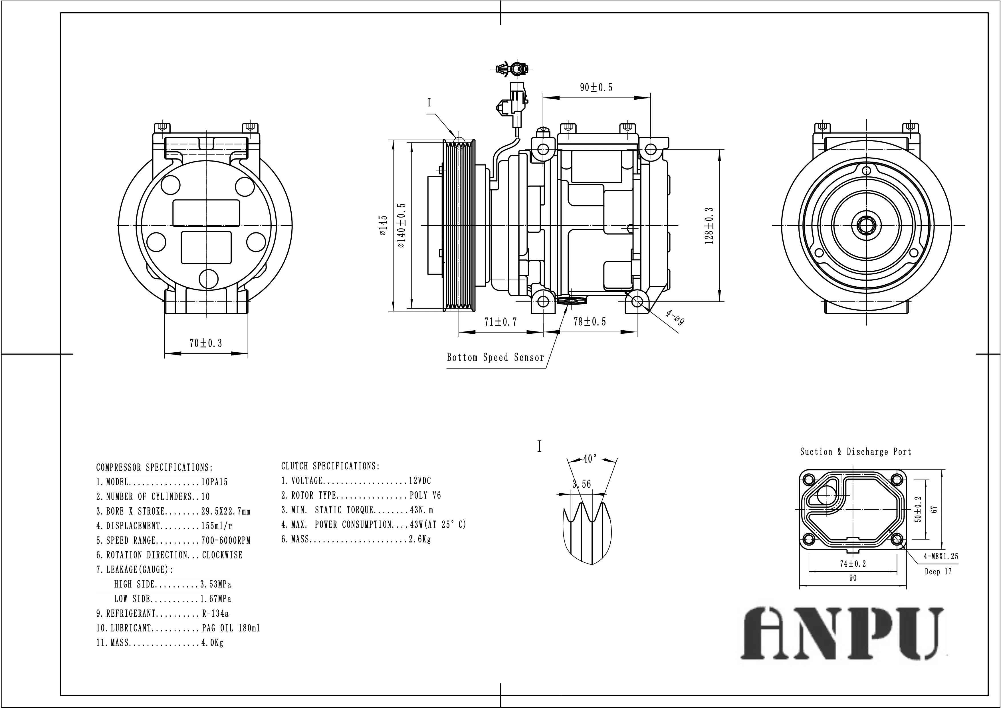 
brand new auto ac compressor 10pa15c ac compressor for 10PA15C 6PK 138MM 78320 
