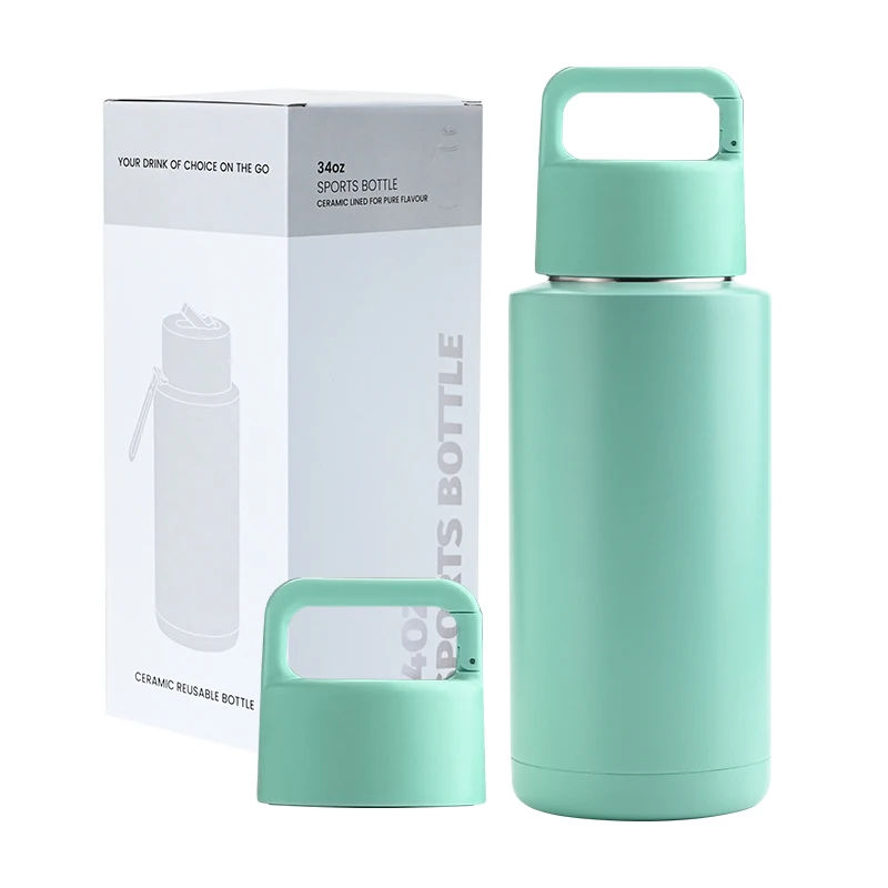 KEWIXY style 34oz vacuum flask stainless steel bottle insulated ceramic line reusable hot straw water bottles