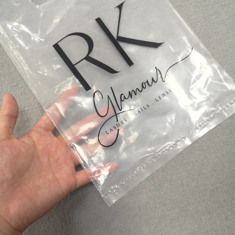Custom Logo Transparent Plastic Tote Carry Bag with Die Cut Handle Printed for Grocery Shopping and Clothing for Shipping
