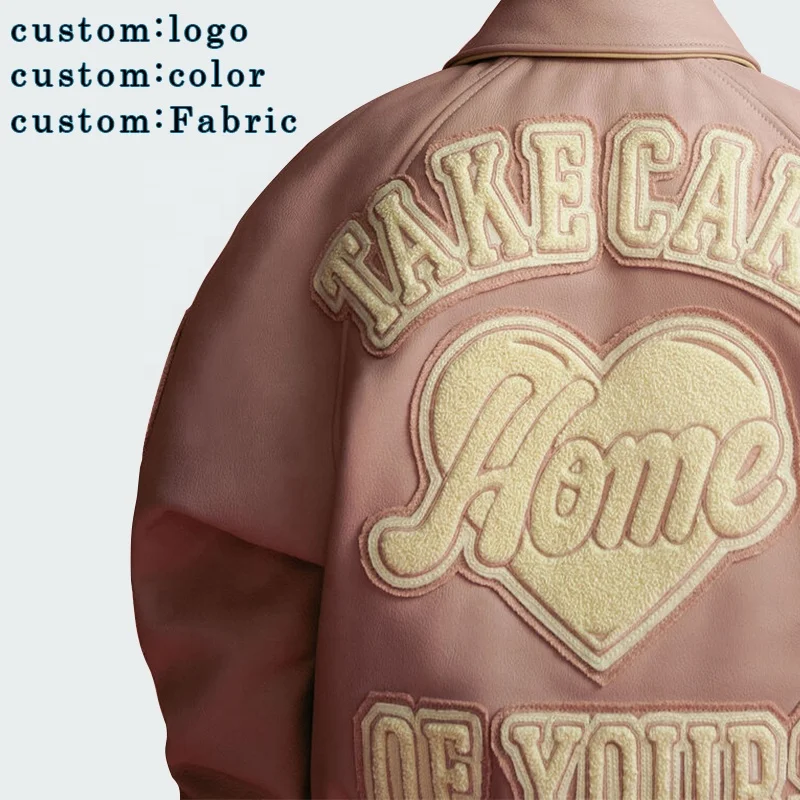 Custom Winter Chenille Embroidery Logo Leather Bomber Jacket Genuine Leather Kids Varsity Jackets