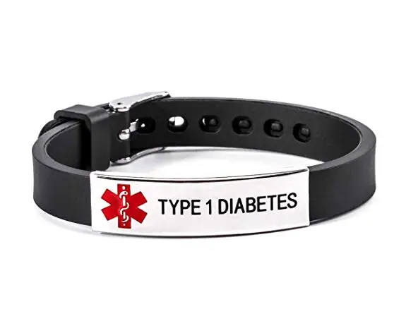 TYPE 1 Diabetic Silicone Bracelet Medical Alert QR code ID for Men and Women Adjustable Size Stainless Steel rubber wristband