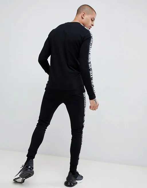 Hot sale customize logo premium cotton sweatsuit strapped printed logo mens regular fit anti-shrink tracksuits