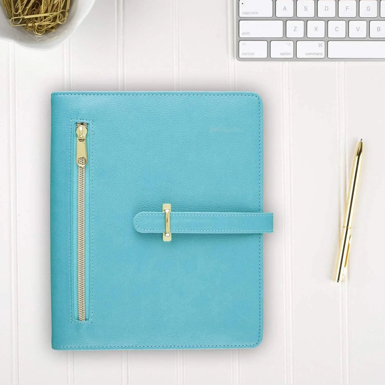 Wholesale Custom Factory Starter Set Undated Desk Size 7-Ring Faux Leather Fashion journal Teal