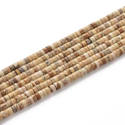 Wholesale Semi - Precious Flat Round Wheel Shaped Natural Gemstone Brown Picture Jasper Stone Beads Heishi For Jewelry Making