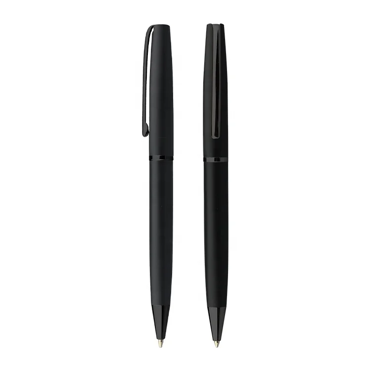 Promotional gift pen set classic black glossy metal ball point pen roller pen with custom logo
