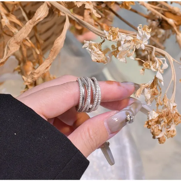 Punk zircon rings womens 13mm wide multi layer weave cz jewelry 925 sterling silver cubic zirconia ring