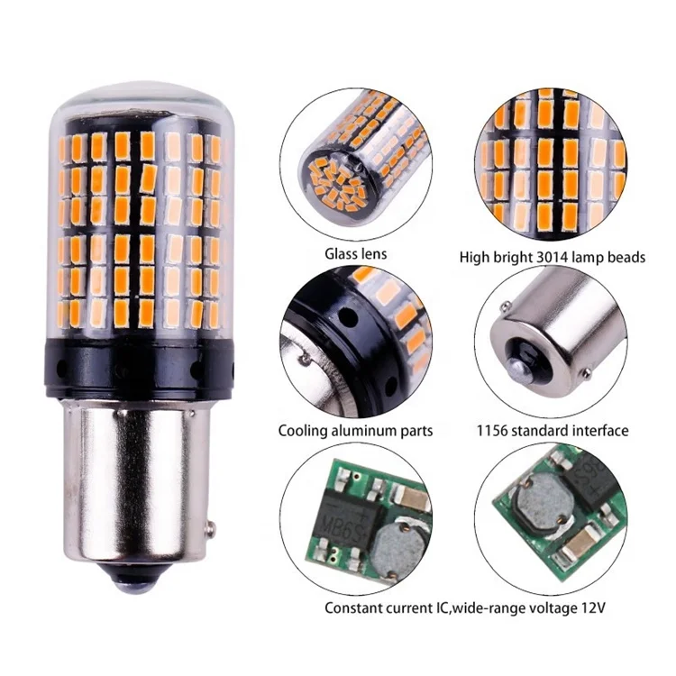  T20 1156 18 Вт 2800LM CanBus без ошибки BA15S P21W 144SMD 3014 Светодиодные лампы автомобиля Фонарь указателя