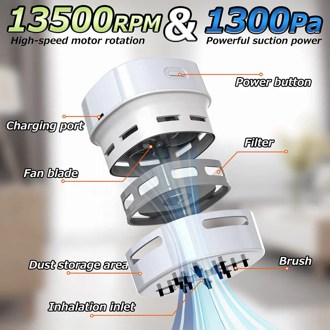 Office Gadgets electronic portable USB Rechargeable Car Home Dust Sweeper Mini Desktop Vacuum Cleaner with Wireless Charger