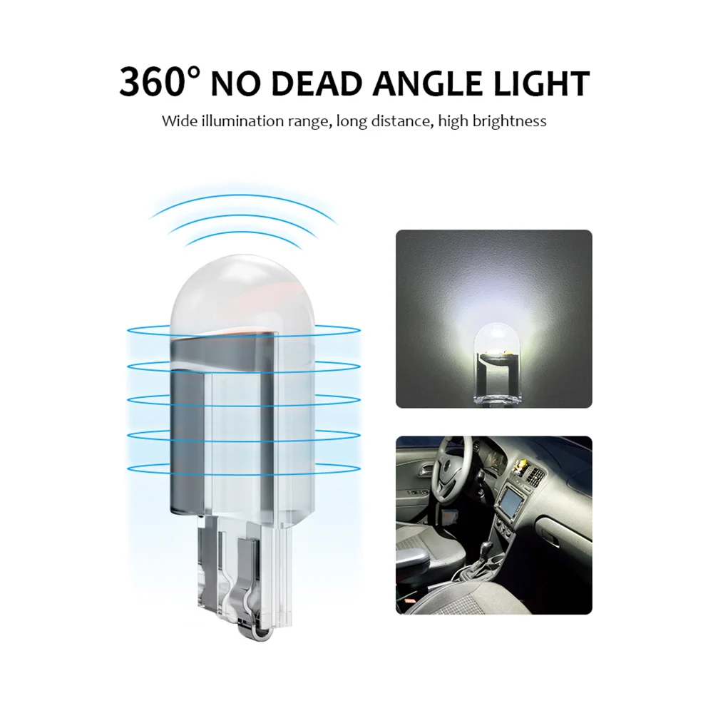 194 T10 Cob Led Car Bulb 3000K Amber 6000 White Green Blue Red Wedge License Plate Lamp Dome Light White Diode