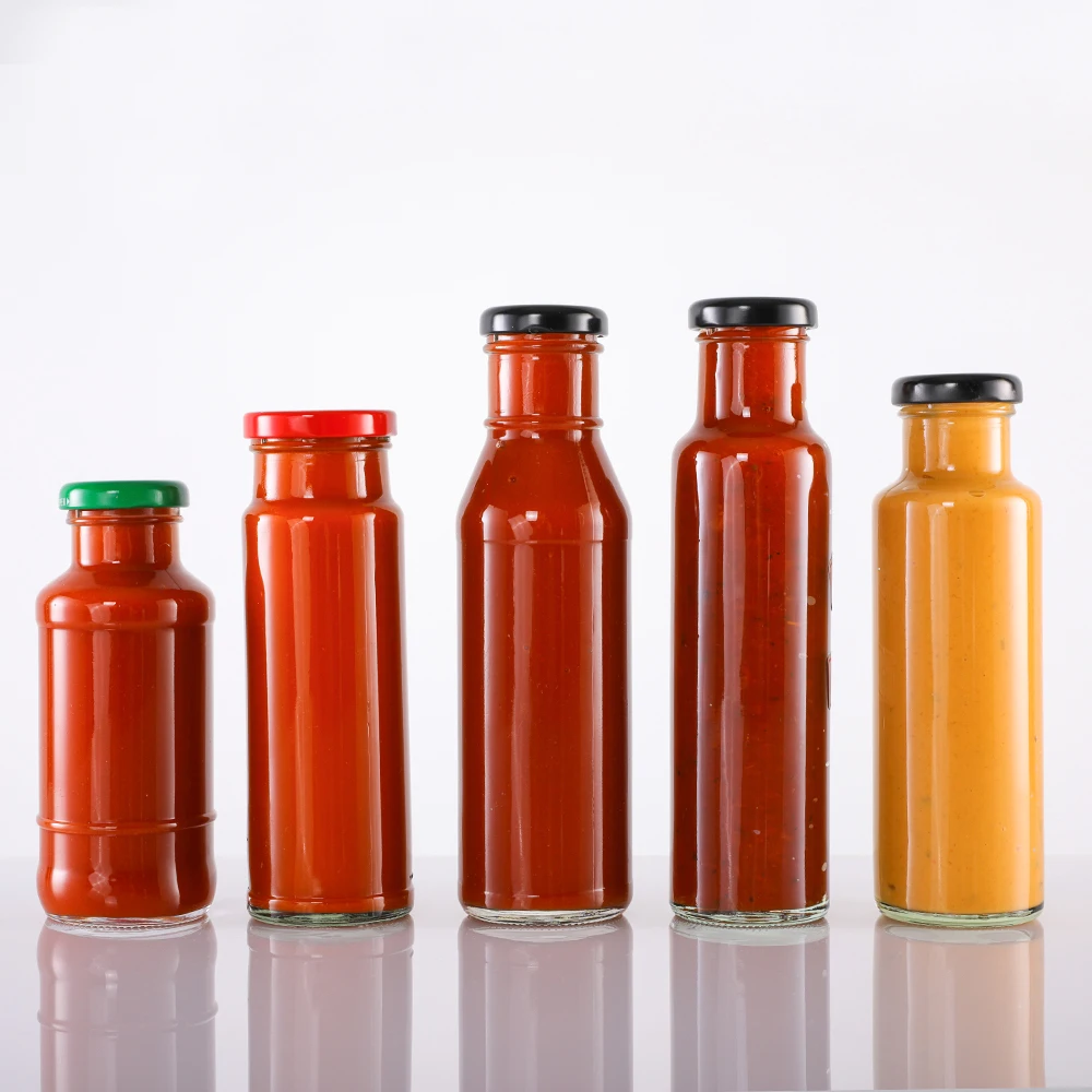 Free Sample 230ml 250ml 8oz Tall Round Clear Soy Sauce Salsa Sriracha Teriyaki Sauce Glass Bottles with Metal Screw Lids