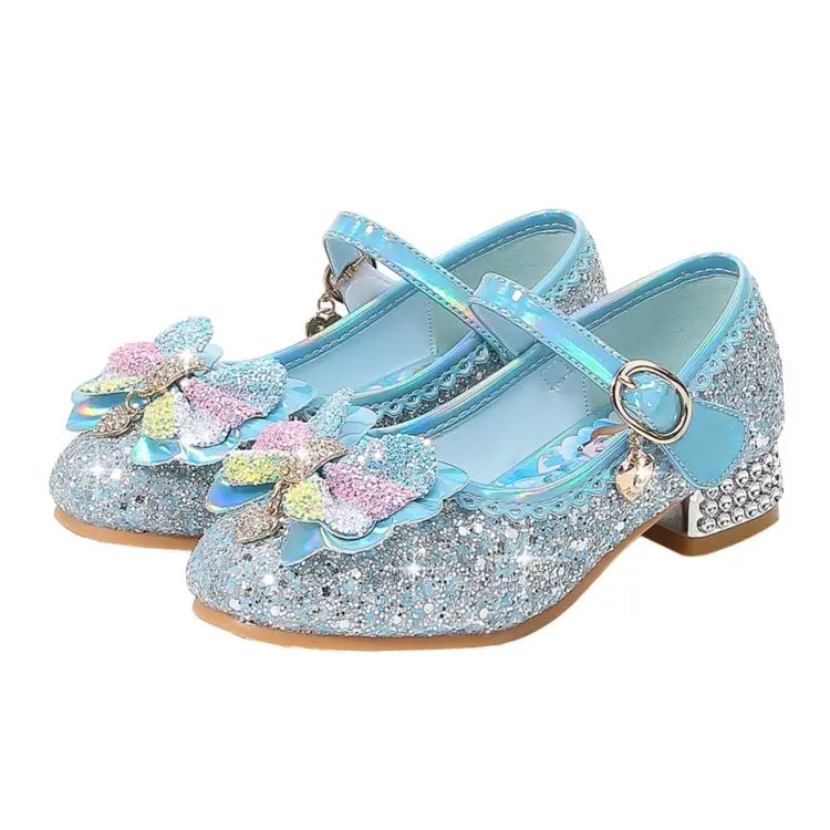 
New design professional cartoon girl sequined fabric anti scratch non deformation silver sandals for girls 