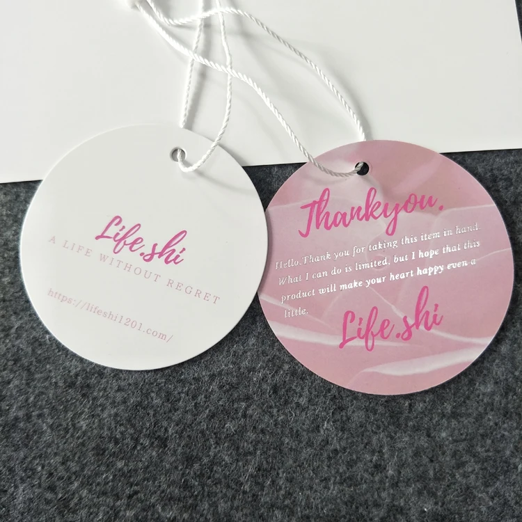 High quality Round Gift Paper hangtag label design Hang tag Logo Printed,clothing thick matte cardboard hangtag with string