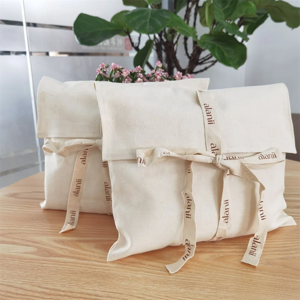 Chuanghua Custom Logo Printed Envelope Muslin Calico Pillow Wallet Pouch Bag Natural Ribbon Canvas Envelope Dust Bag