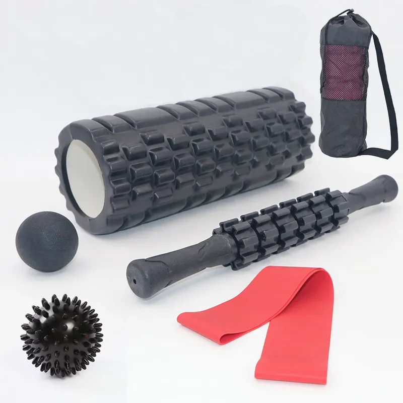 Factory Wholesale Fitness Support Custom Logo Deep Tissue 6 in 1 Muscle Massage Stick Hoop Band Foam Rollers Sets For Exercise