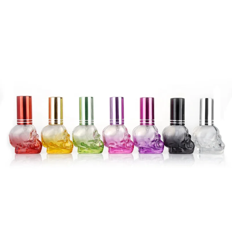 Colorful Empty Skull shape Glass 8ml 10ml 15ml Gel Nail Polish Bottle for nail polish gel package glass bottle with spray pump