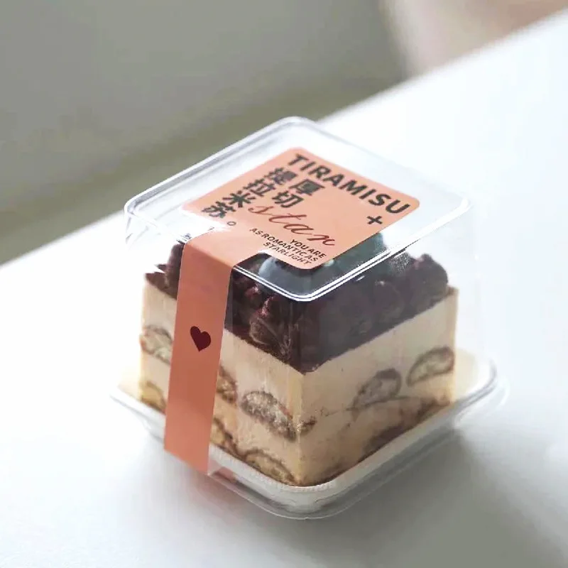 Tiramisu коробка для торта прозрачная квадратная муссовая пластиковая десертов с этикеткой