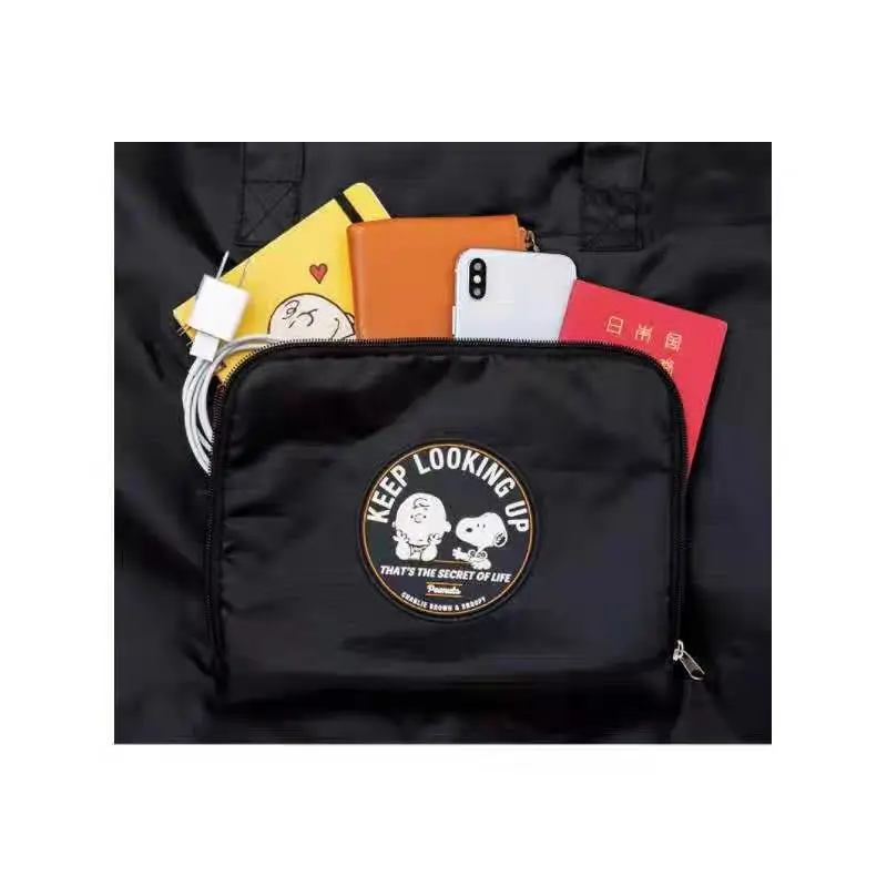 Foldable travel tote bag cartoon black large capacity travel storage bag moving handbag sports bag