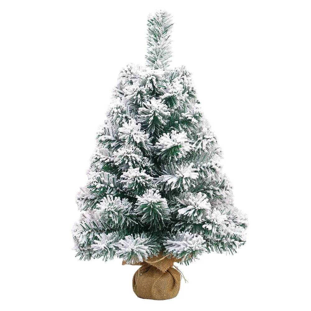 Hot product 60cm wood base snow flocked pvc is small metal desktop christmas tree
