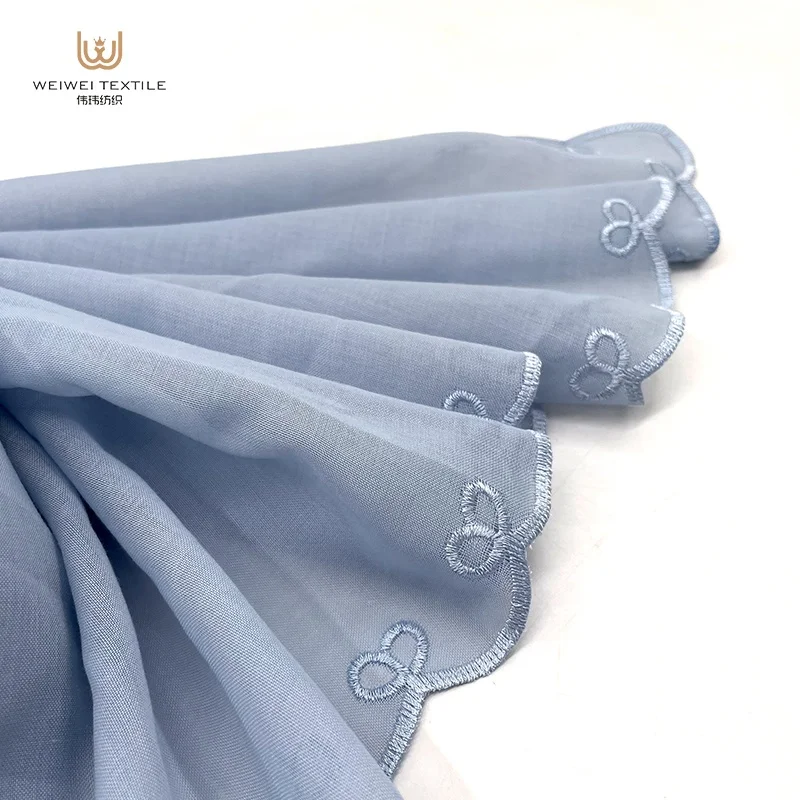 muslim custom floral sulam embroidery tudung cotton voile scarf shawl hand embroidery designs hijab for women