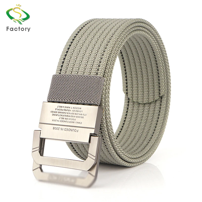 Double Loop Metal Buckle Fabric Cotton Multicolor Men Belt Outdoor Waist Belt