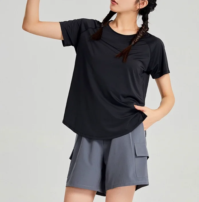 Yoke New Style Loose Hollow Breathable Women Support Custom Fitness Short Sleeve Quick Dry Loose Yoga Tops Plus Size