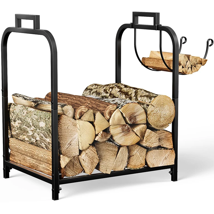JH-Mech High Quality Fireplace Log Holder With Kindling Hooks for Outdoor Indoor Easy to Assemble Portable Firewood Rack