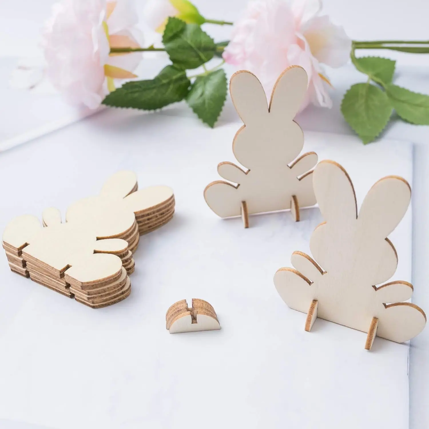 Tailai Wooden Rabbit Egg Shape Tags Easter Wood Slice Ornaments for Easter Day Spring Home Party Decors  DIY Home Party Decor