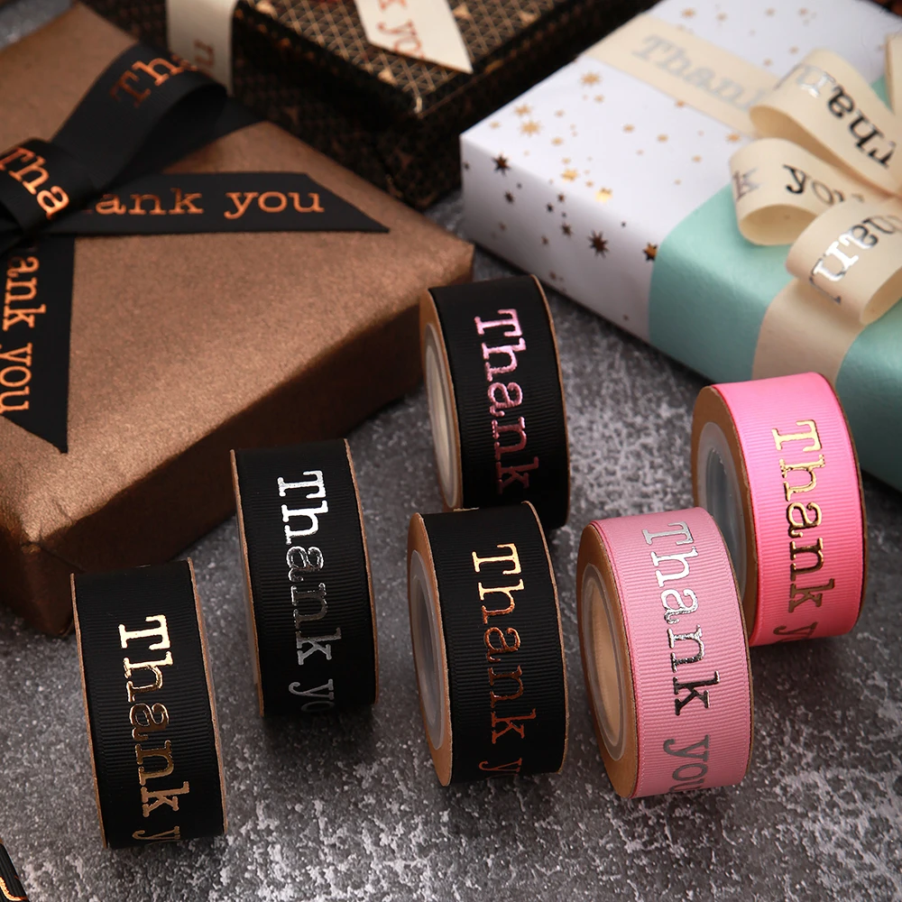 Custom Designer 3inch 50 Yards Grosgrain Branded Stamping 3d Gold Foil Satin Floral 15mm Logo Print Ribbon