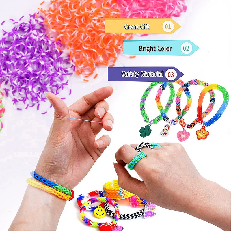 Wholesale 6000+ Rubber Weave Bracelet Starter 13 Colors Loom Bands Kit for DIY Making Craft Girl Gift for Kids