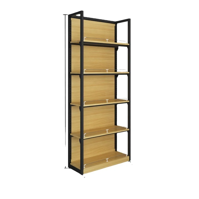 Retail store MDF wood shelving supermarket display metal shelf and grocery wooden gondolas