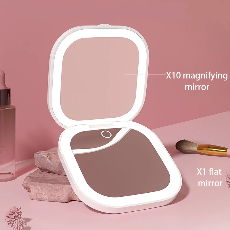 Горячая продажа перезаряжаемое карманное зеркало увеличительное для макияжа ручные двухсторонние 10X