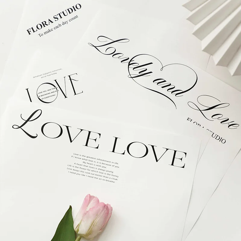 Fall In Color Wholesale Cheap Korean Style Love Printing Fresh Flower Packaging Paper White Simple Bouquet Wrapping Paper