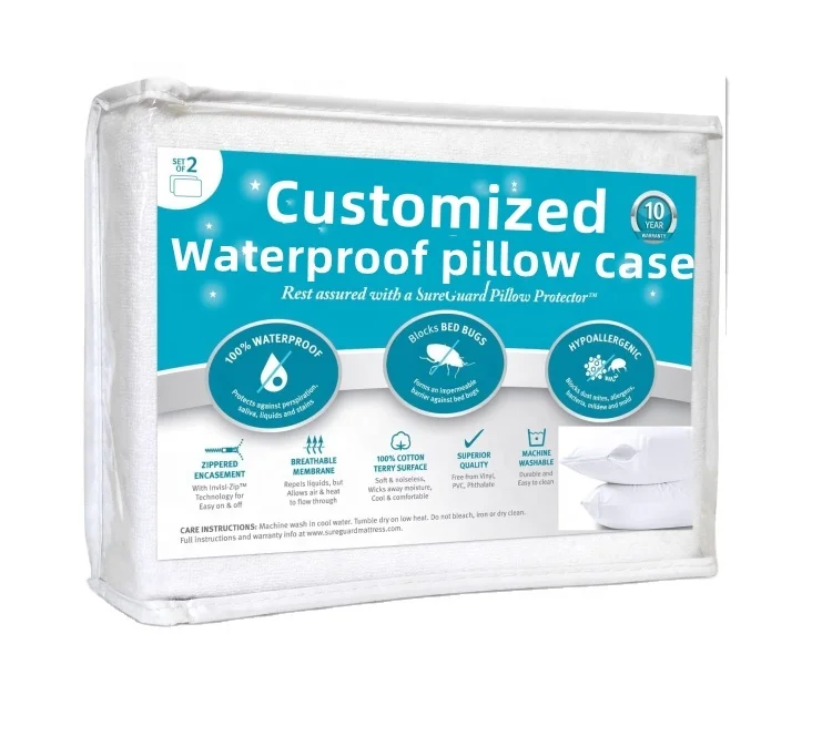 Bedding Waterproof Pillow Protector Zippered 2 Pack polyester and cotton Bed Bug Proof Pillow Encasement