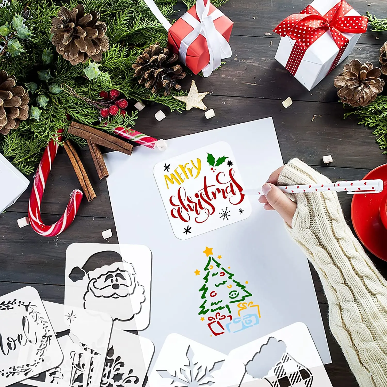 Рождественские трафареты на заказ, трафареты, Рождественское украшение, лазерная резка, сделай сам, шаблон, трафареты для рисования животных