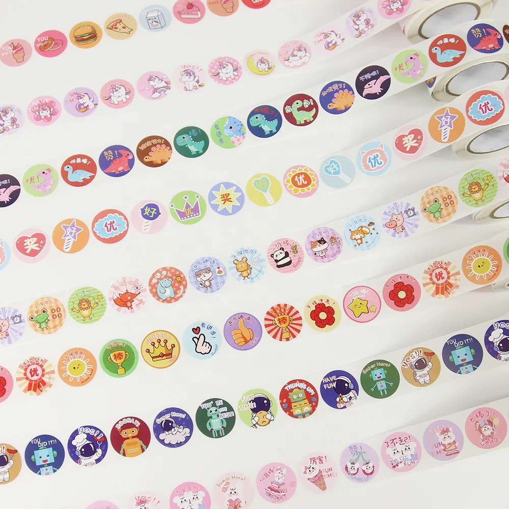 Custom Cartoon Animal Paper Roll Sticker Roll Reward Words Stickers for Teacher Encourage Student Kawaii Sticker for Kids to