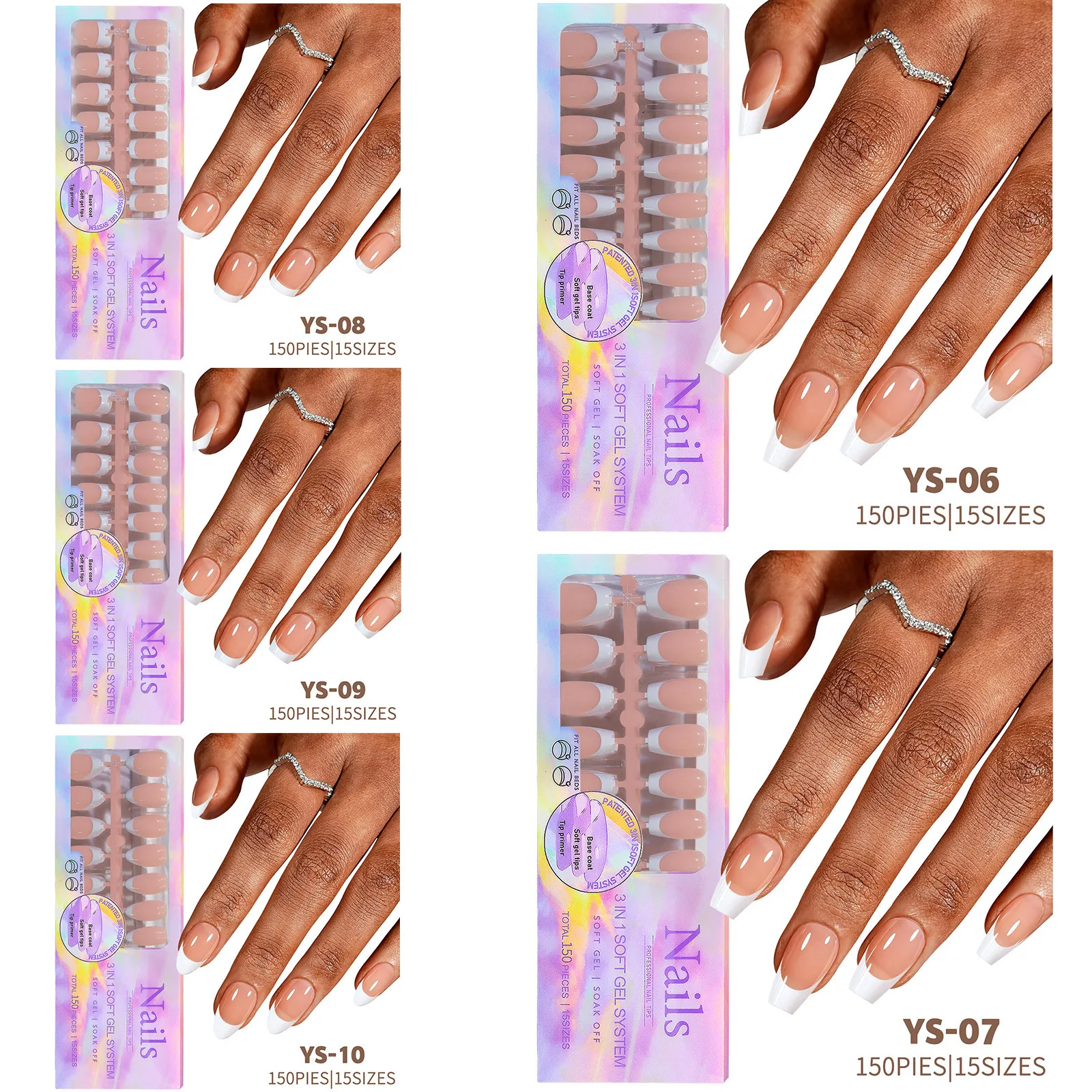 New 2024 short square nail extension tips pre made full cover nude french tip coffin press on nails almond soft gel nail tips