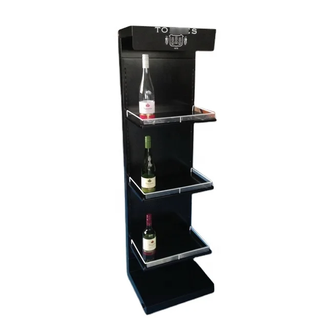 Custom store floor standing wood Whisky alcohol bottle display shelf stand cabinet