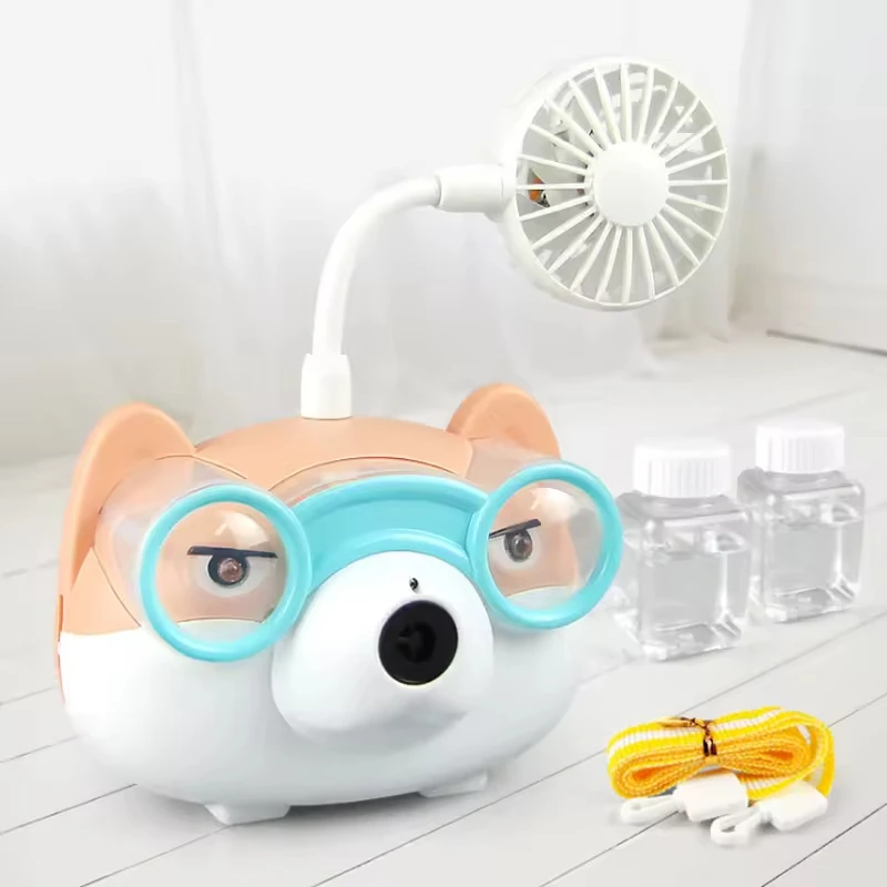 Summer Creative Mini Fan Function Bubble Camera Toys  Kids Outdoor Robot Bubble Machine Light Electric Blowing Bubble Toys