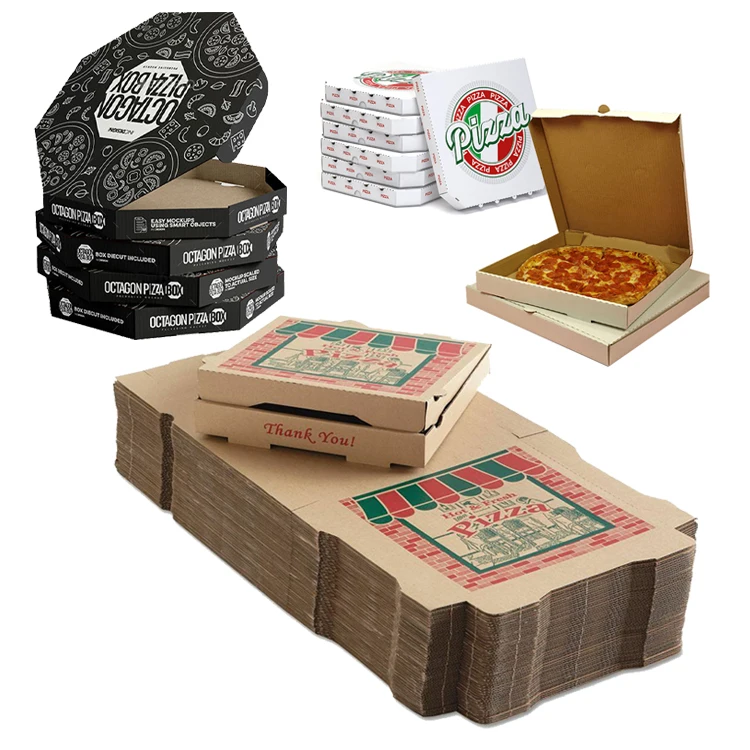 Custom Hamburger Burger French Fries Cajas De Pizza 10 12 14 18 24 Inch Cardboard Italy Black Octagon Hexagon Paper Pizza Box