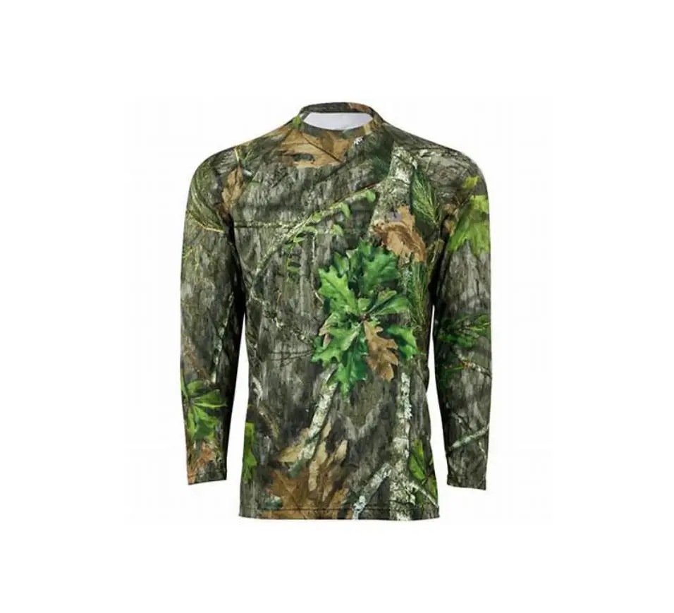  Crewneck 100% stretch Poly & spandex fabric UPF 50 Camo Long Sleeve Hooded Fishing