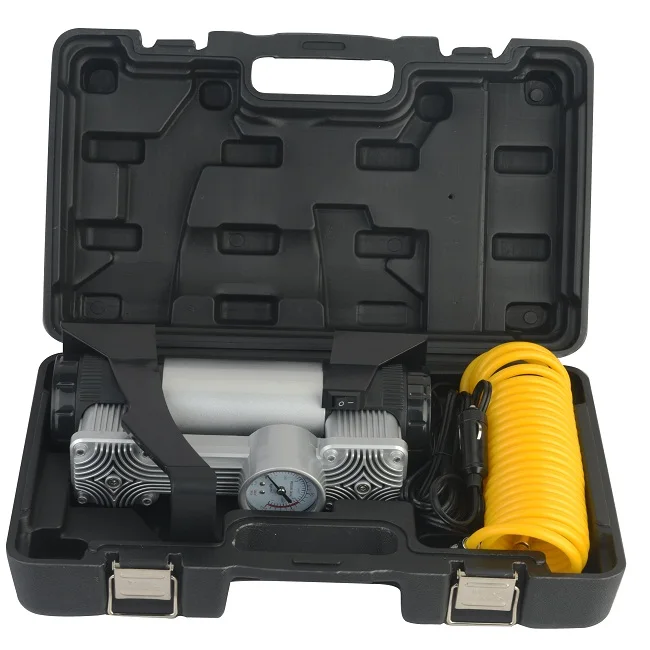 car air compressor with LED light DC12V air pump double cylinder 150PSI  metal pressure gauge