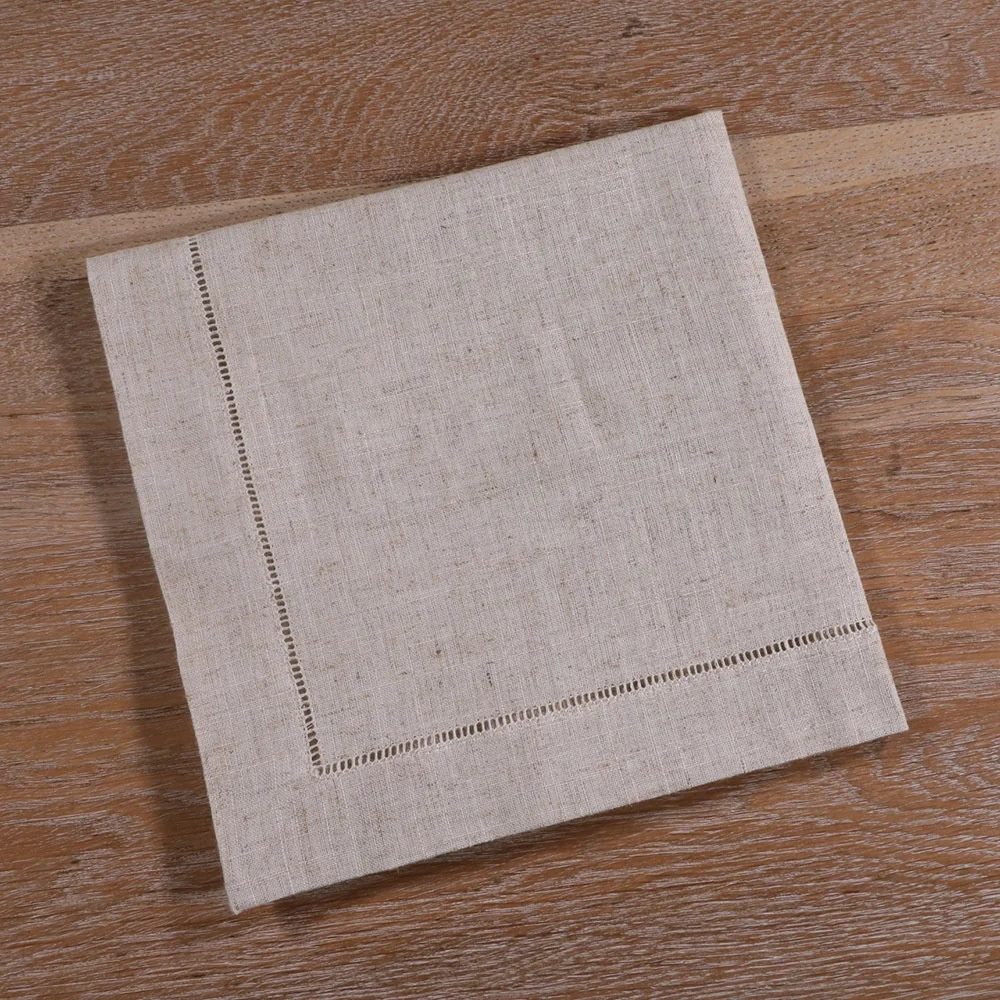 Raw linen color polyester linen fabric hemstitch napkin