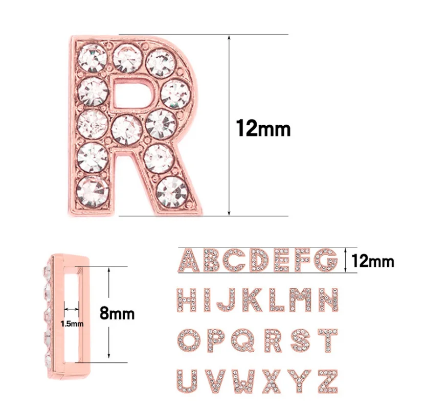Luxury cheaper wholesale zinc alloy rose gold plated rhinestone 8mm slide charm bracelets