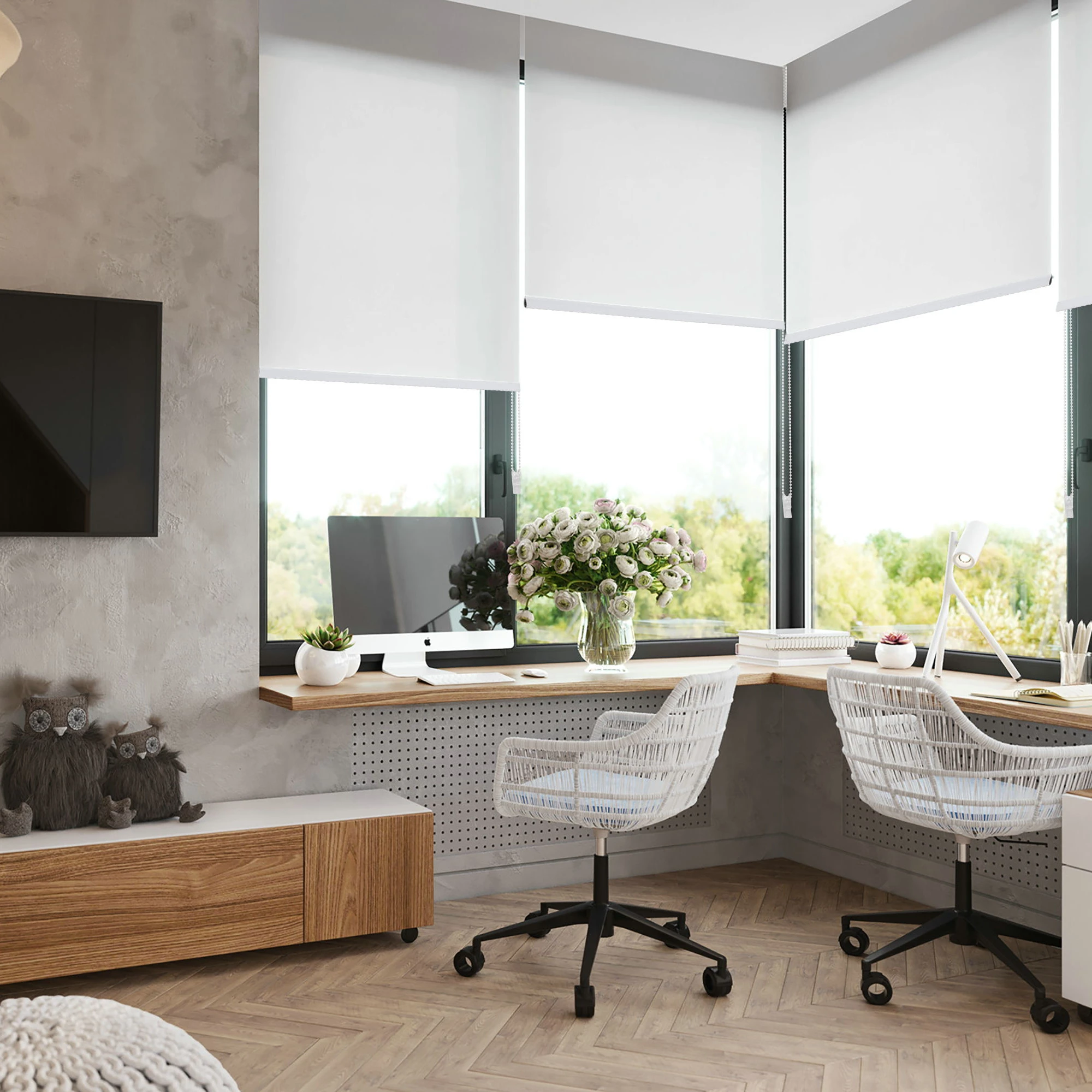 Breathable Roller Window Blinds Shower Roller Blinds Fireproof Roller Shades Waterproof KOREAN 100% Polyester PET Box 7 Days